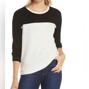 Gibson black and white colorblock semi-sheer pullover